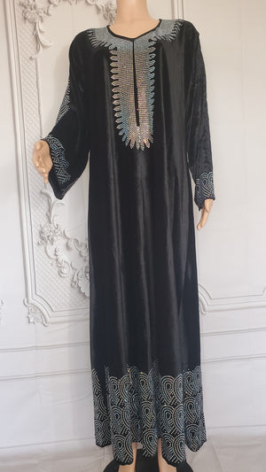 Elegant Italian Velvet Caftan Dress with Swarovski Stones