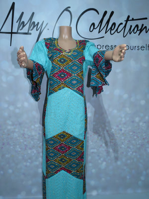 Fully Stoned Dry Lace Abaya/Boubou Gown( Teal)