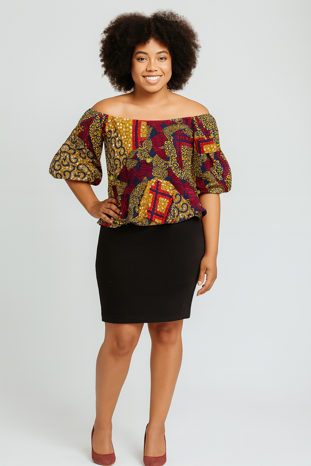 Off Shoulder Peplum Top (Wine/Dark blue/Red)