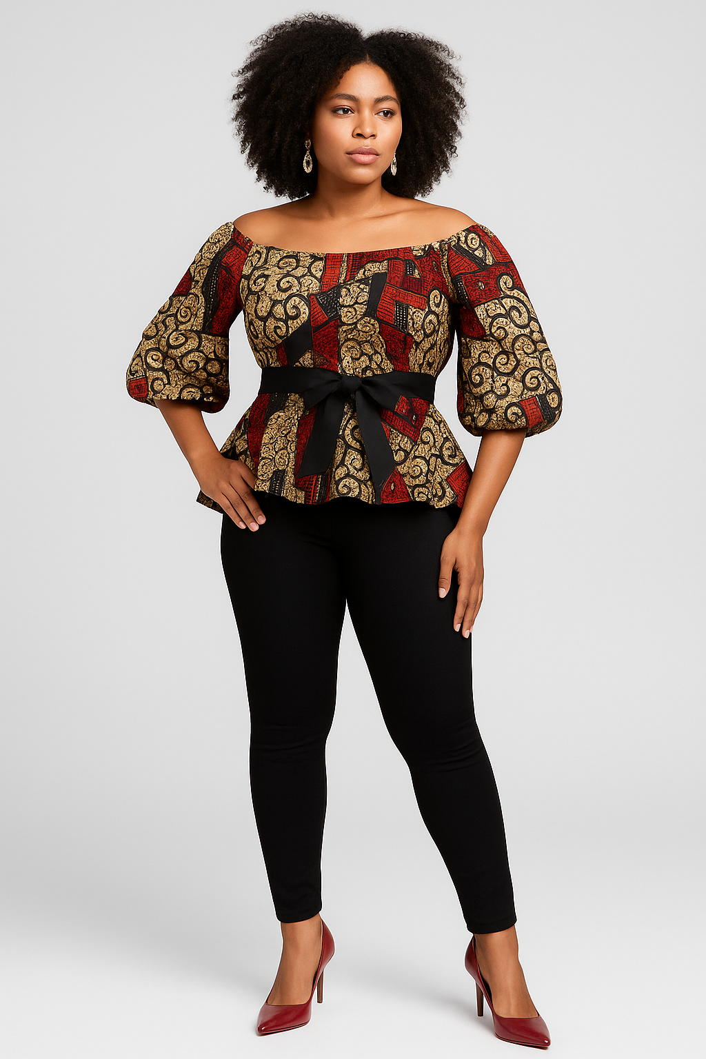 Off Shoulder Peplum Top (Wine/Dark blue/Red)