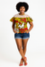Marvy mock-neck lace ruffle blouse ( Red/White/Yellow)