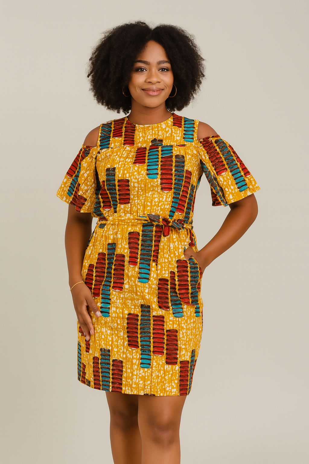 Tolu Cold Shoulder Shift Dress ( Gold/Wine)