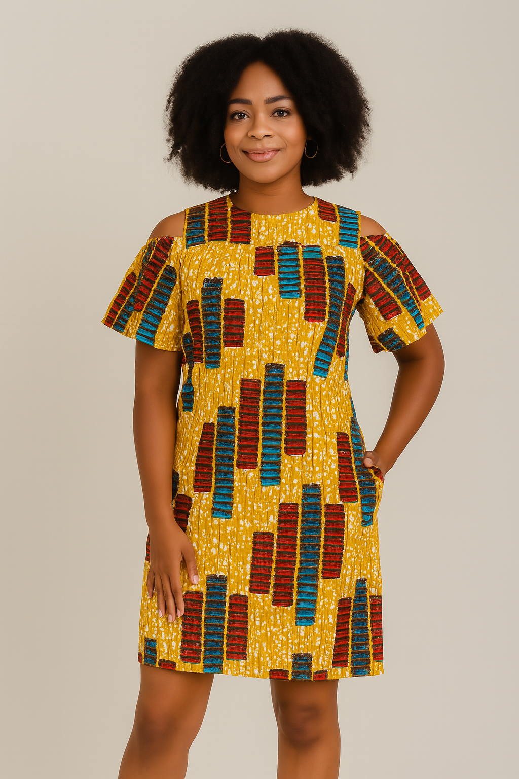 Tolu Cold Shoulder Shift Dress ( Gold/Wine)