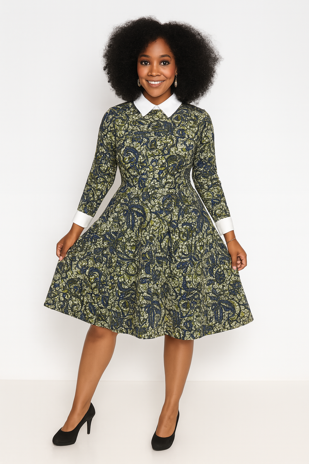 TJ Contrast Collar Dress (Green/white)