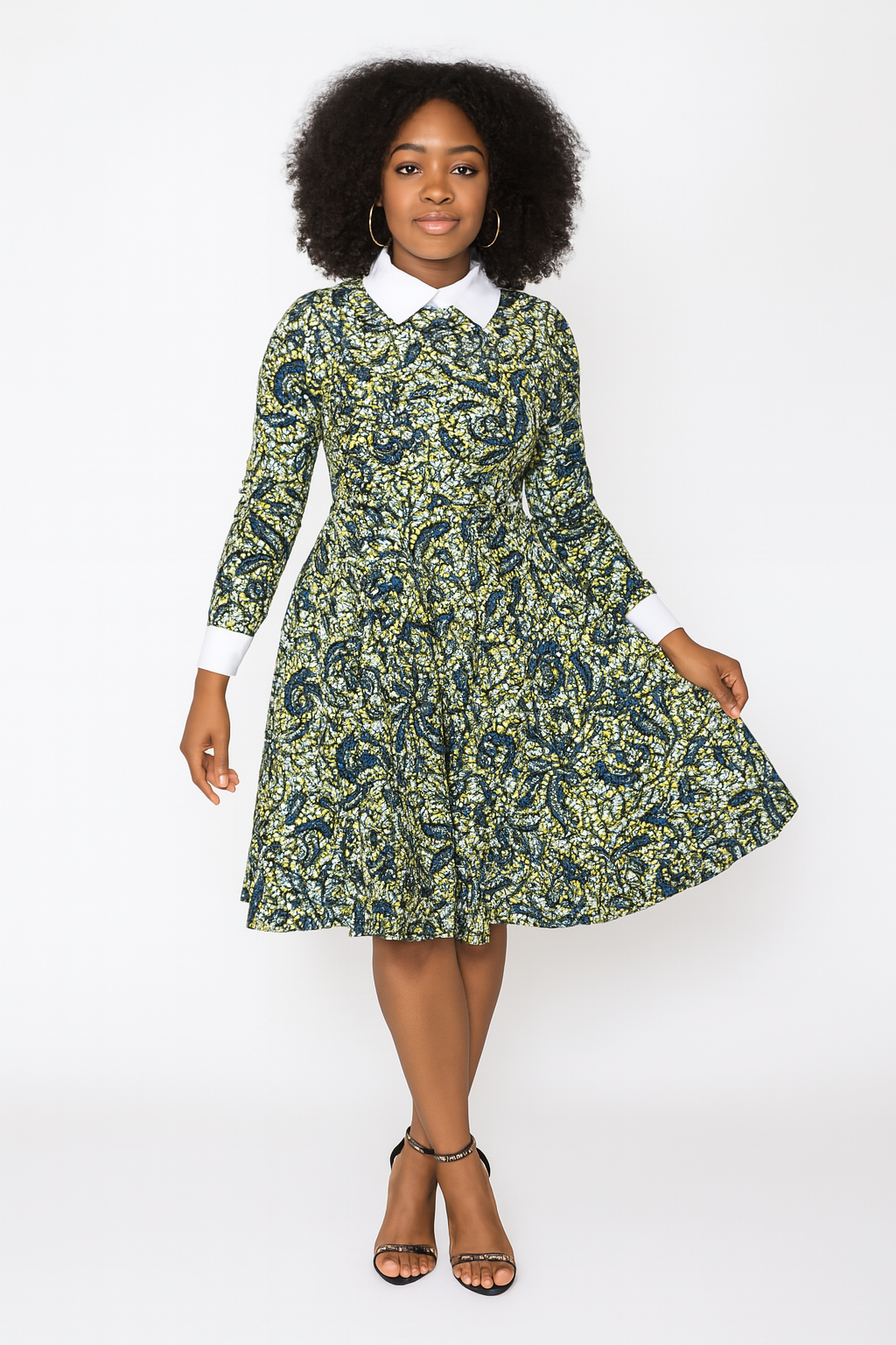 TJ Contrast Collar Dress (Green/white)