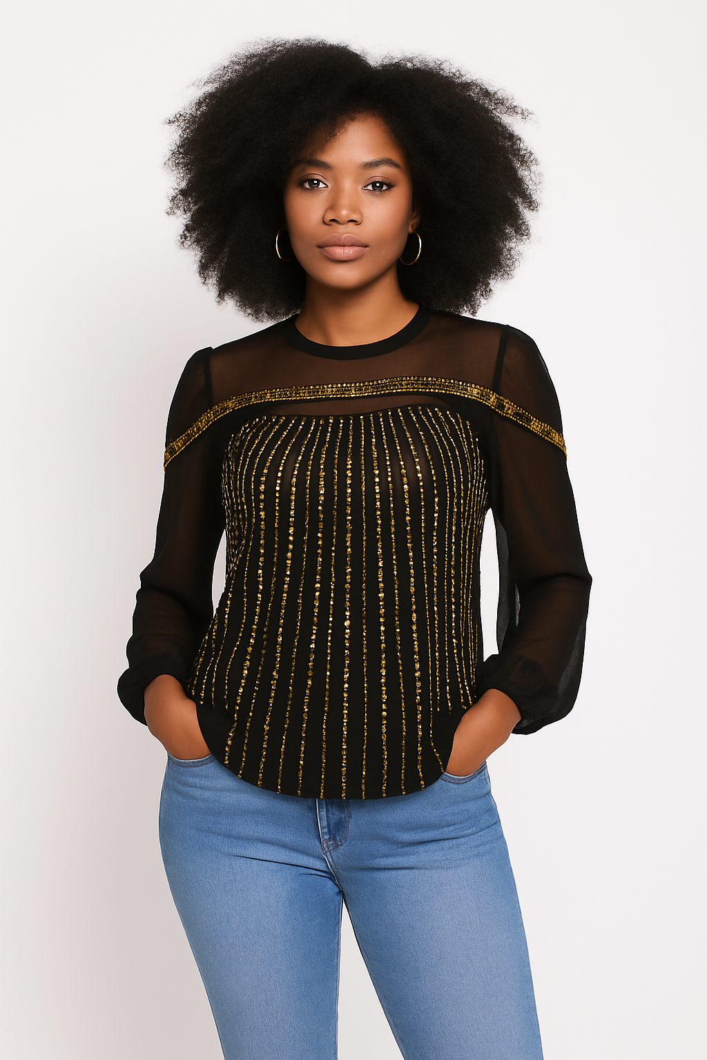 Beaded Gold and Black Blouse