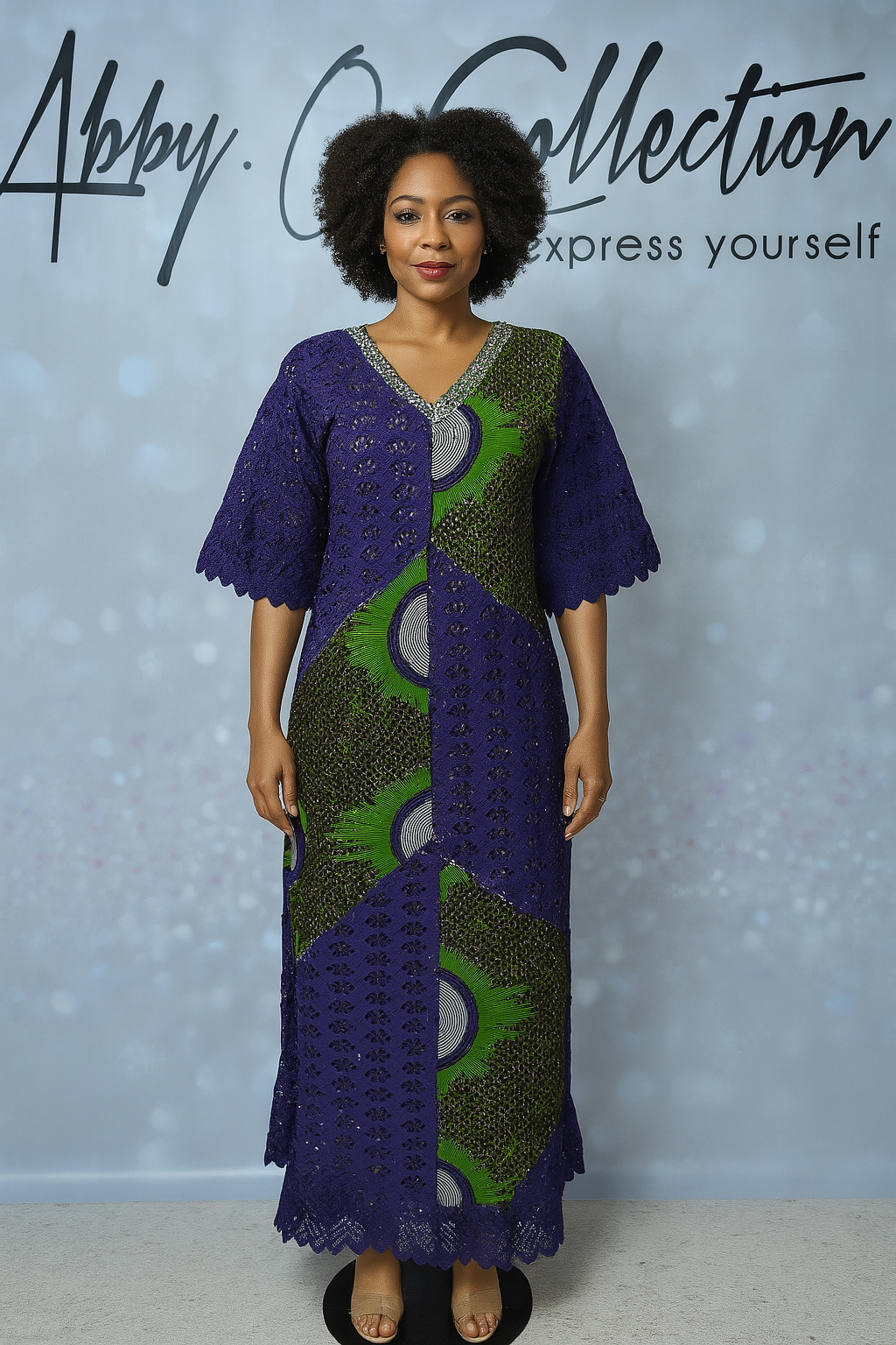 Fully Stoned Dry Lace Kaftan/Boubou Gown( Purple)