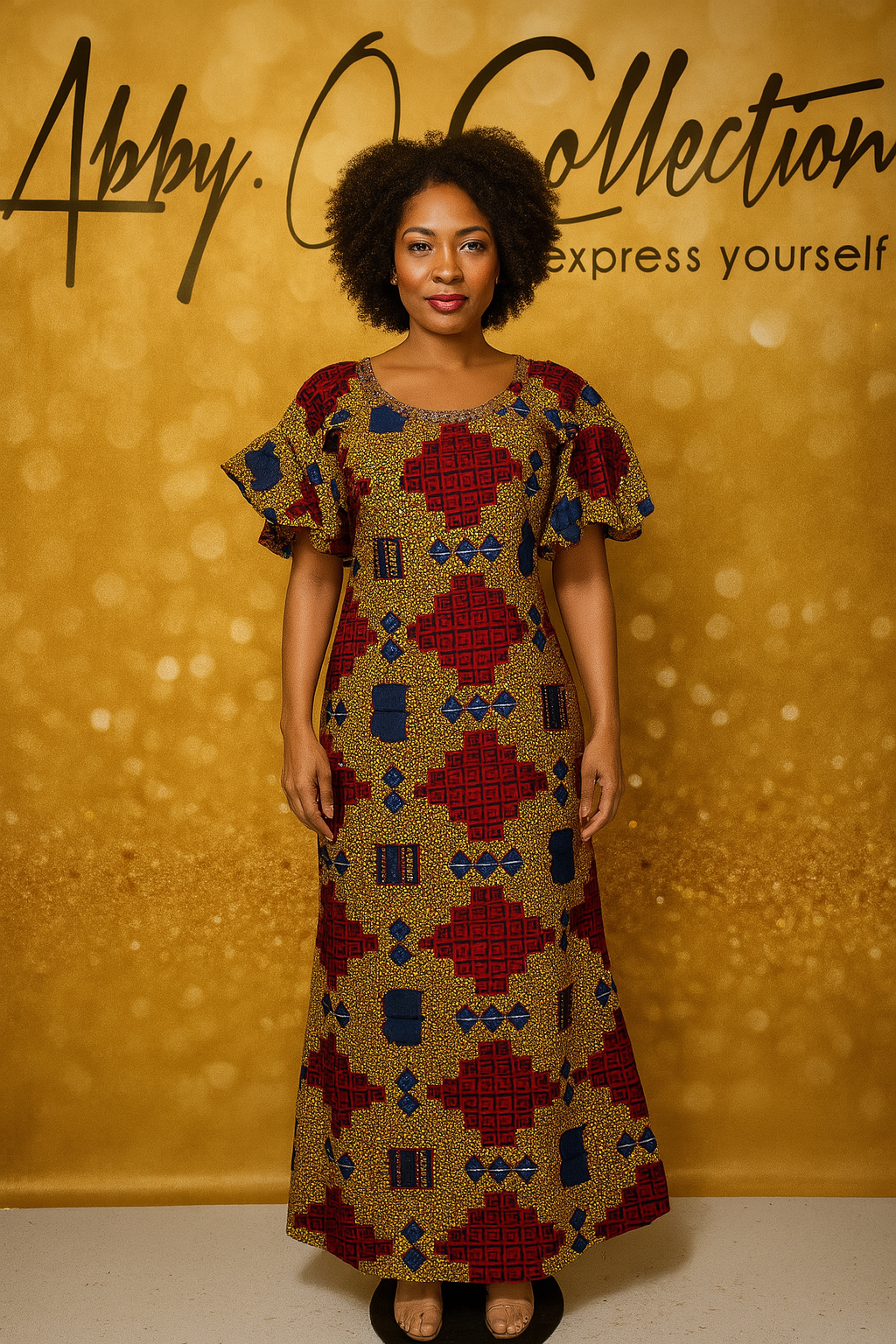 Fully Stoned Ankara Kaftan/Boubou Gown(Brown/Red)