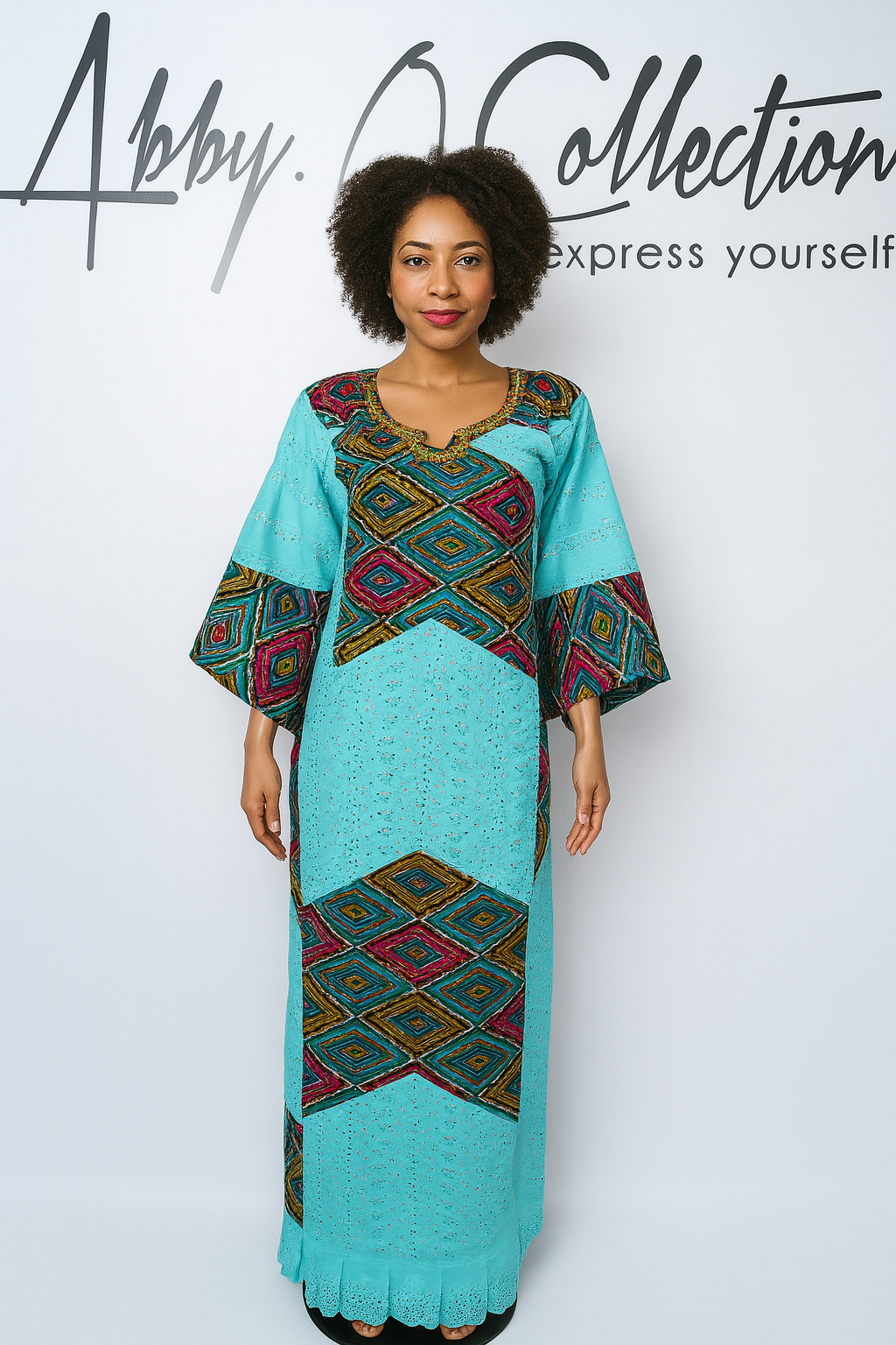 Fully Stoned Dry Lace Kaftan/Boubou Gown( Teal)