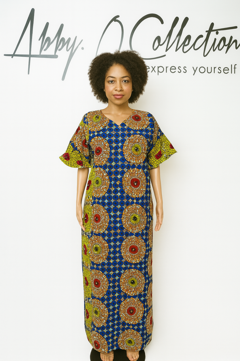 Fully Stoned Ankara kaftan/Boubou Gown (Blue/yellow)
