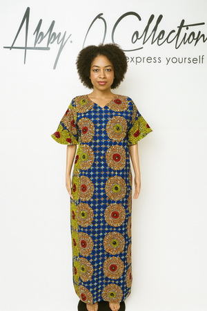 Fully Stoned Ankara kaftan/Boubou Gown (Blue/yellow)