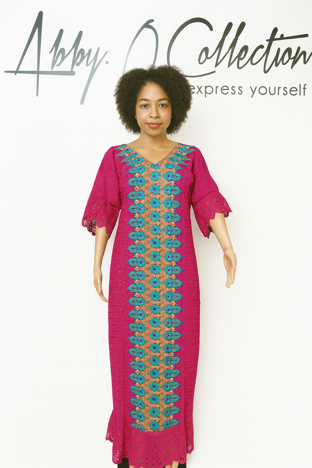Dry Lace Kaftan/Boubou Gown (Fuchsia)