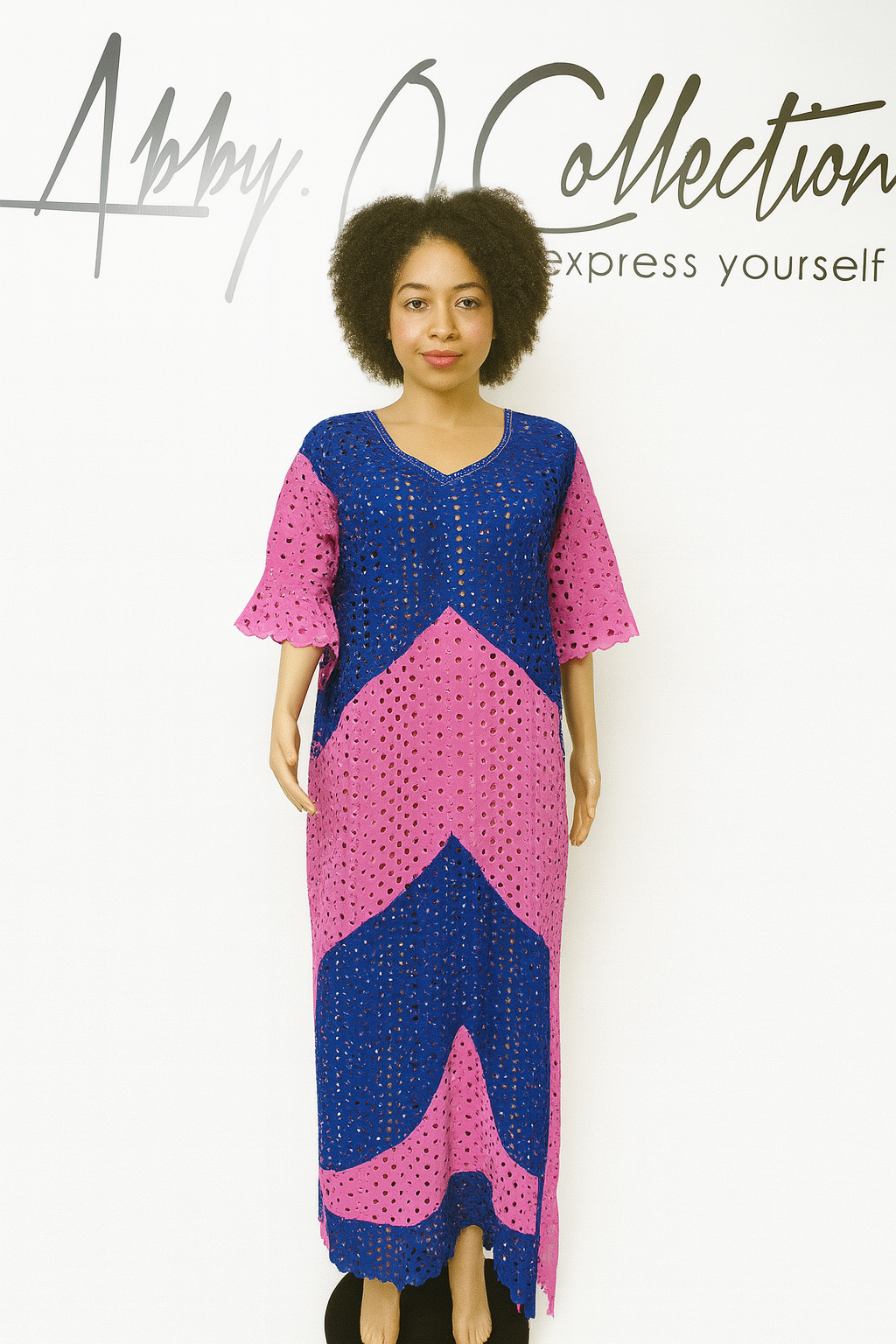 Fully Stoned Dry Lace Kaftan/Boubou Gown( Pink)
