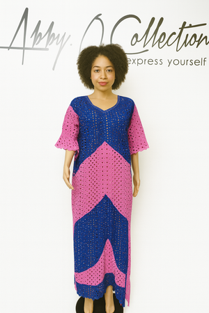 Fully Stoned Dry Lace Kaftan/Boubou Gown( Pink)