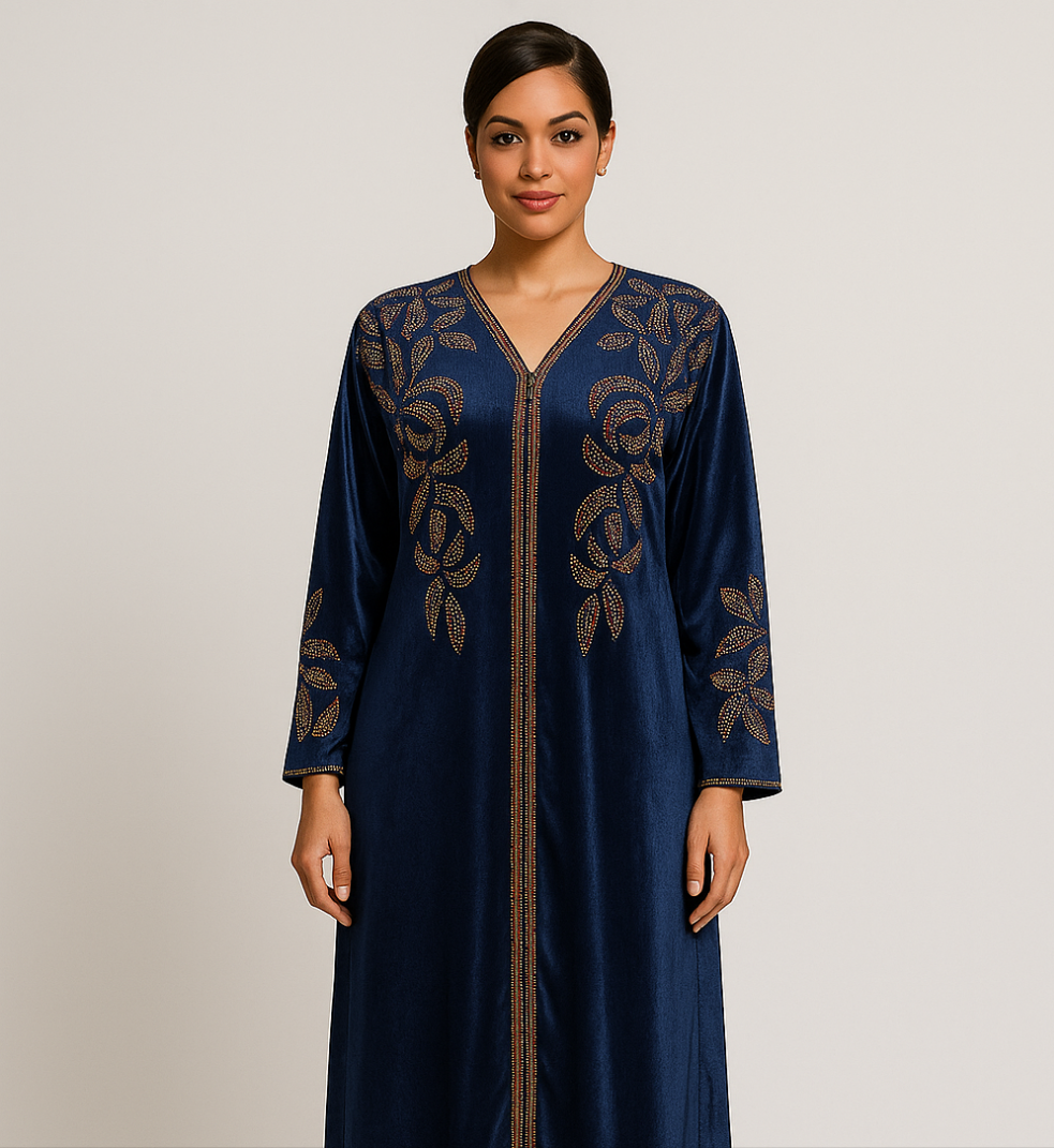 Elegant Italian Velvet Kimono Dress with Swarovski Stones