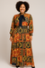 Tie Neck Pleated Maxi Dress with swarovski stones (Red)