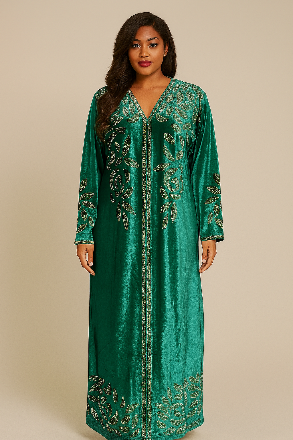 Elegant Italian Velvet Kimono with Swarovski Stones (Green)