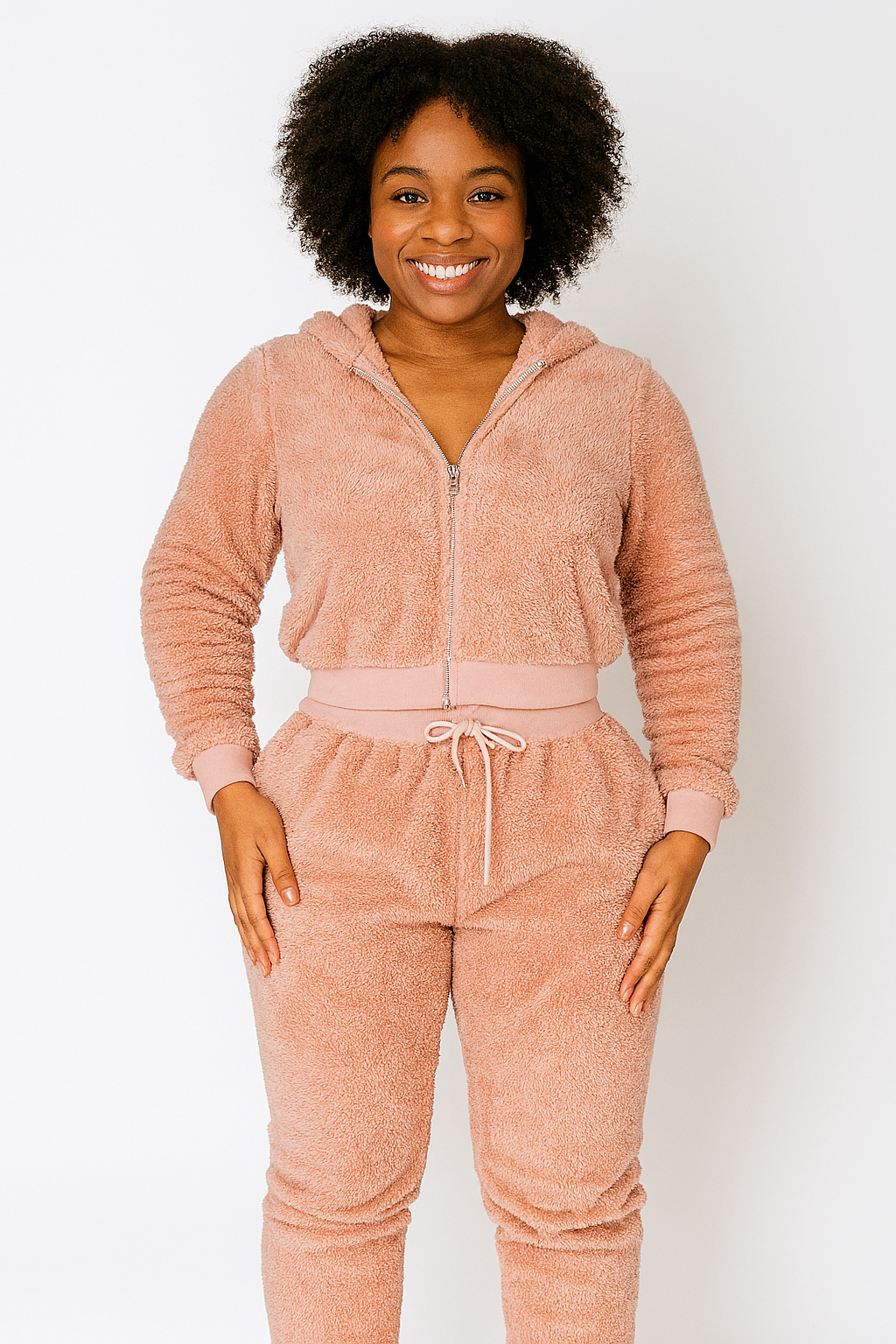 Pink Teddy Cropped Top & Jogger Lounge Set