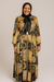 Tie Neck Pleated Maxi Dress with swarovski stones (Cream)