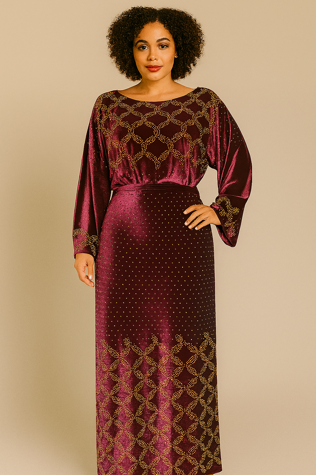 3 Pieces Elegant Italian Velvet Iro ( Wrapper)  and Top with Swarovski Stones (Wine)