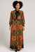Tie Neck Pleated Maxi Dress with swarovski stones (Red)
