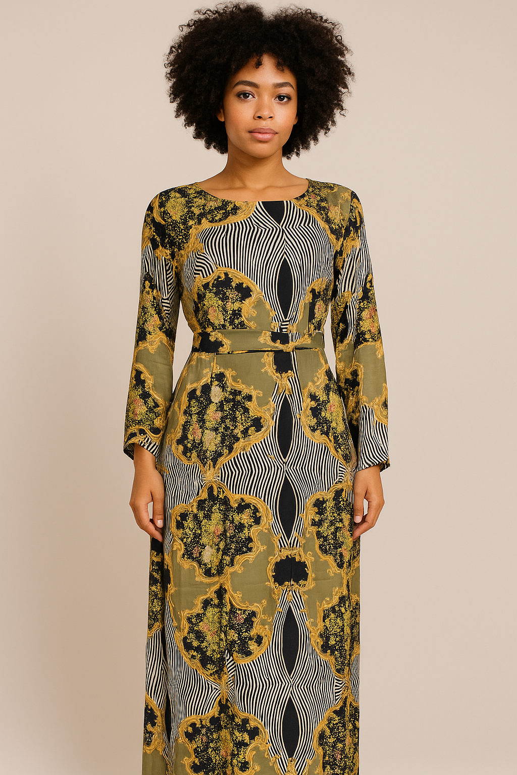 Fit & Flare Elegant Dress with swarovski stones (Olive Green)