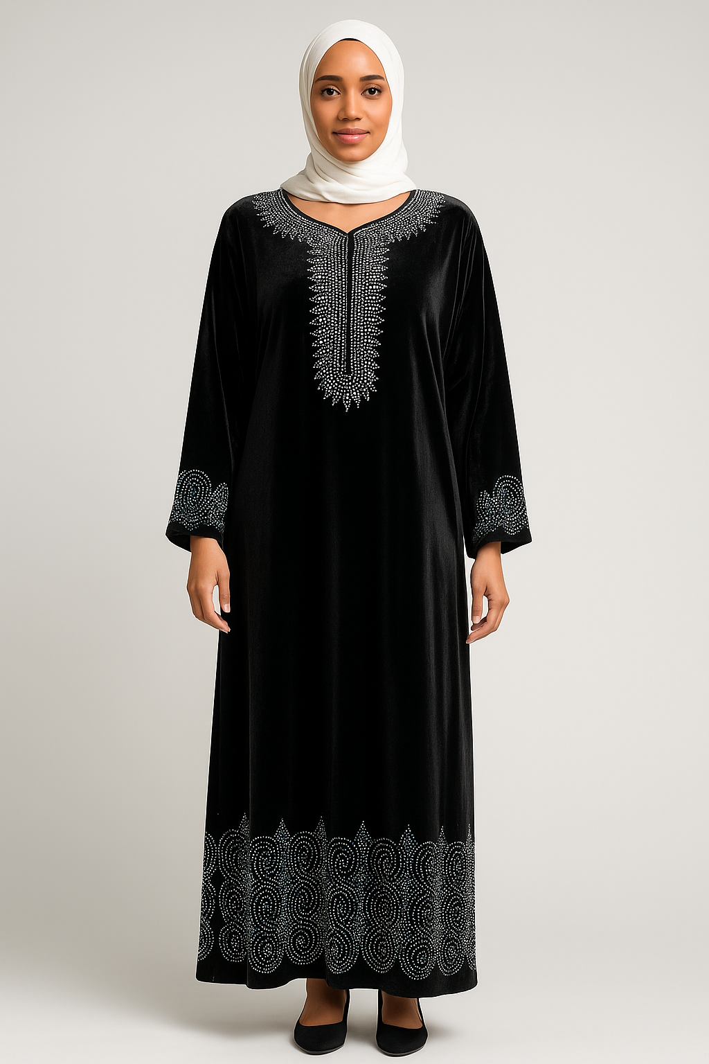 Elegant Italian Velvet Caftan Dress with Swarovski Stones