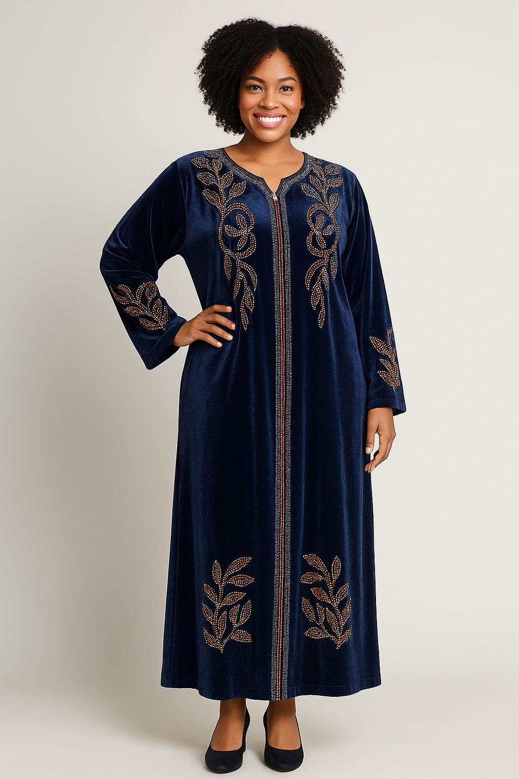 Elegant Italian Velvet Kimono Dress with Swarovski Stones