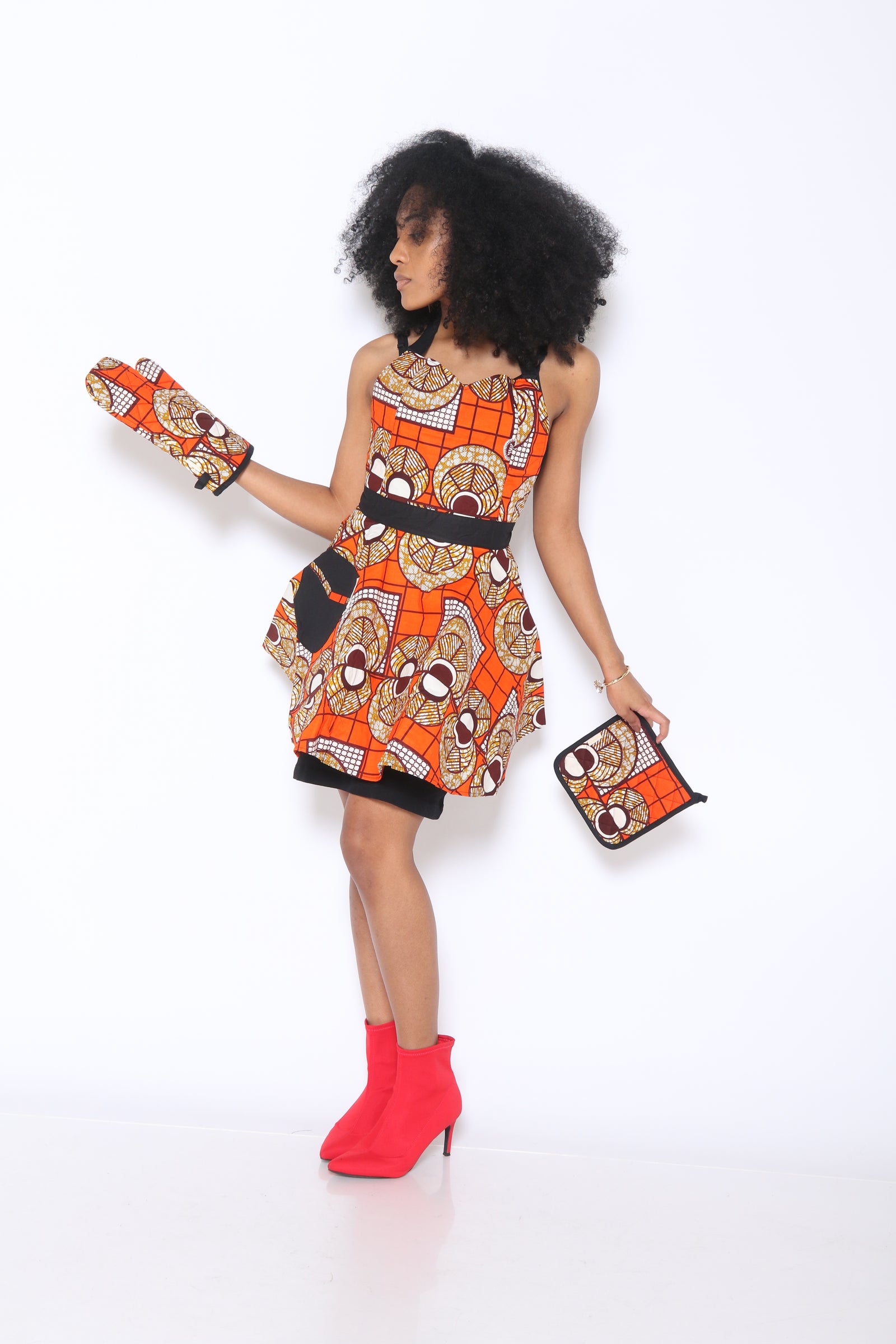 African print apron set (Red)