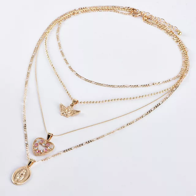Layered Virgin Mary Gold Necklace