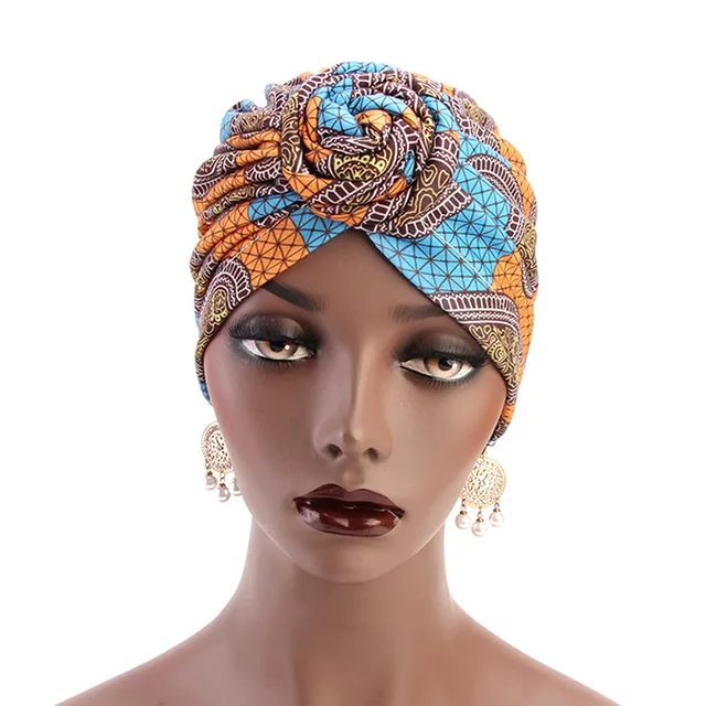 Pre-tied Turban headwrap Print ( Brown/orange)