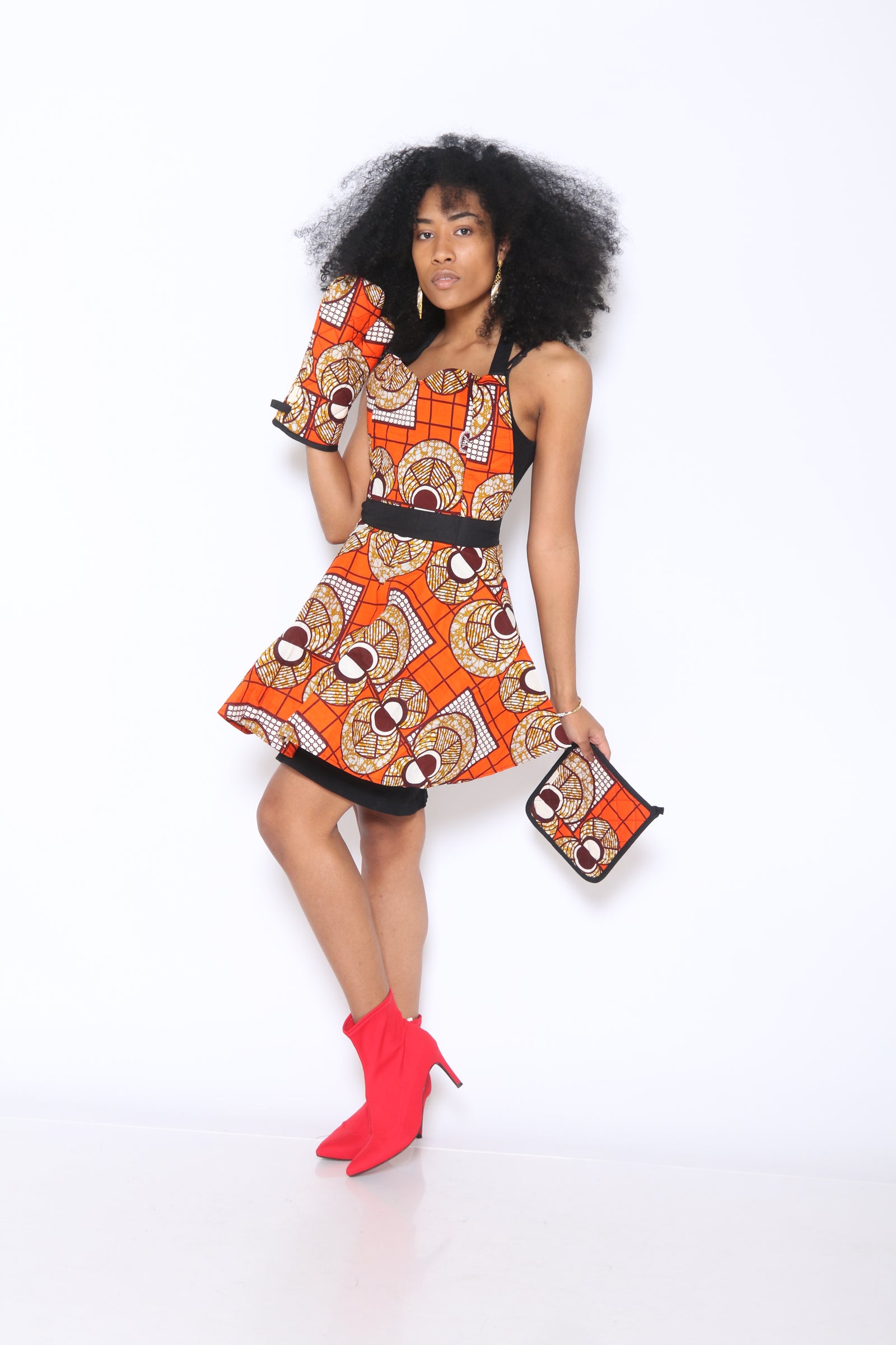 African print apron set (Red)