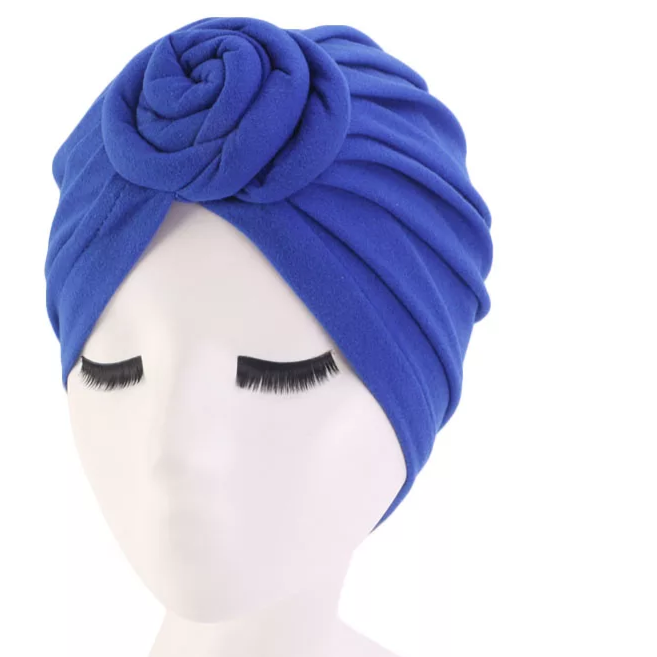 Pre-tied Solid Color Turban Headwrap ( Blue)
