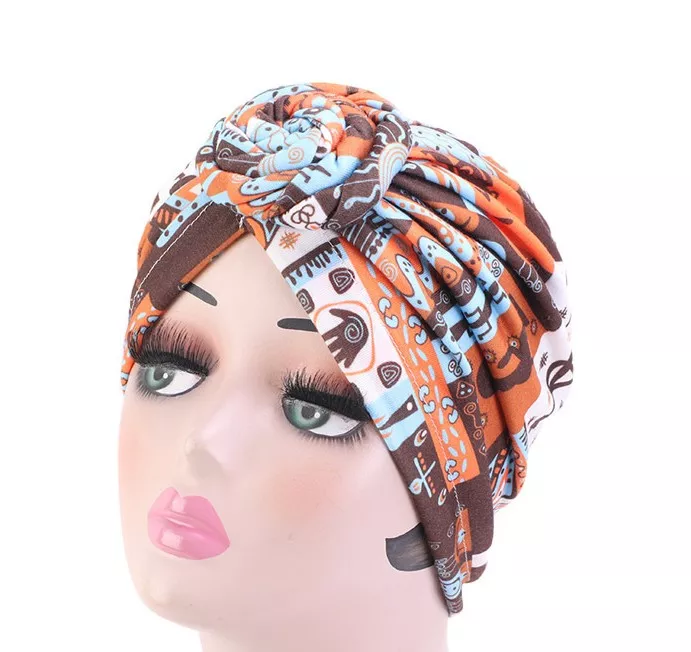 Pre-tied Turban headwrap Print (Brown)