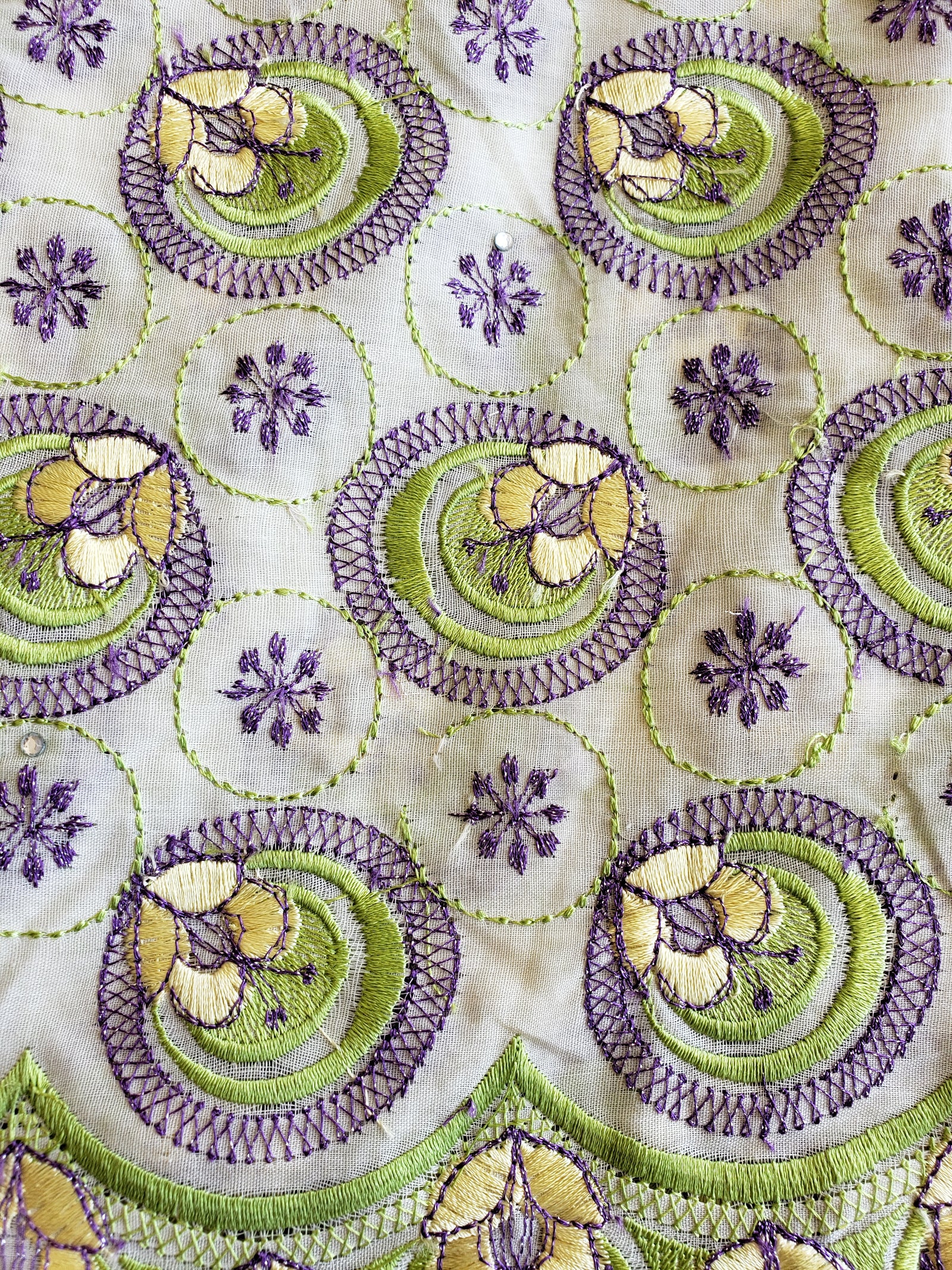 African Swiss voile lace (purple/lemon)