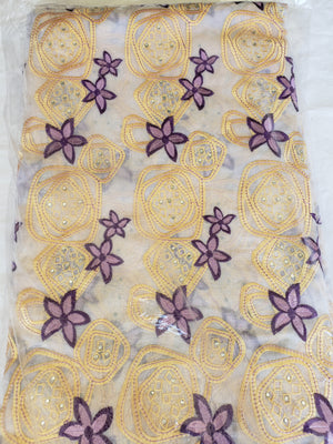 African Swiss voile lace (purple/gold/white)