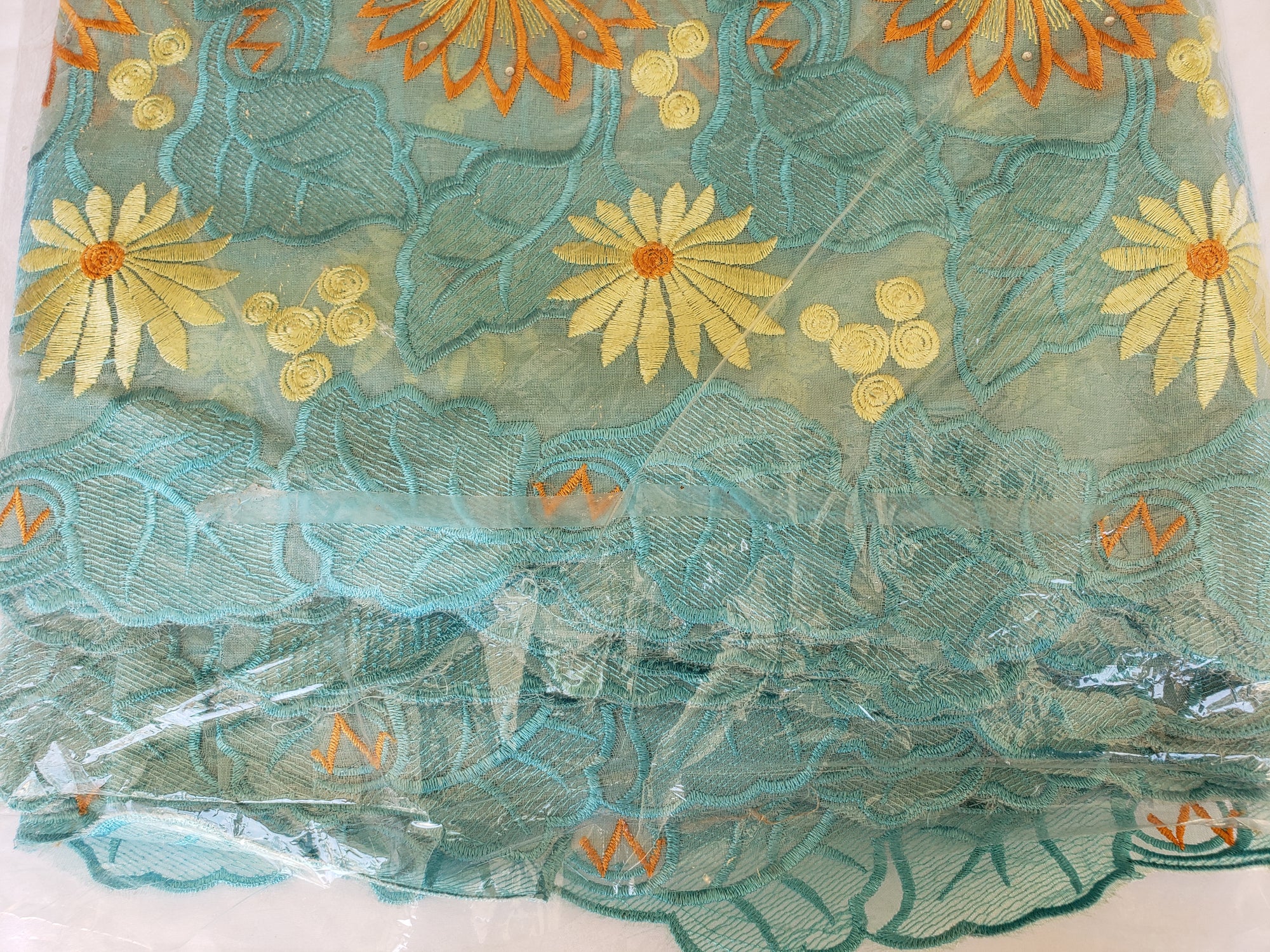 African Swiss voile lace (yellow/orange/mint green)
