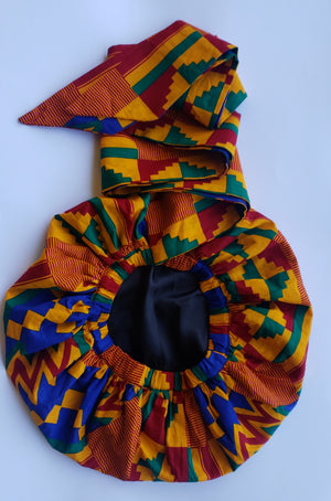 3-in-1 Ankara Head Tie bonnet ( Kente)