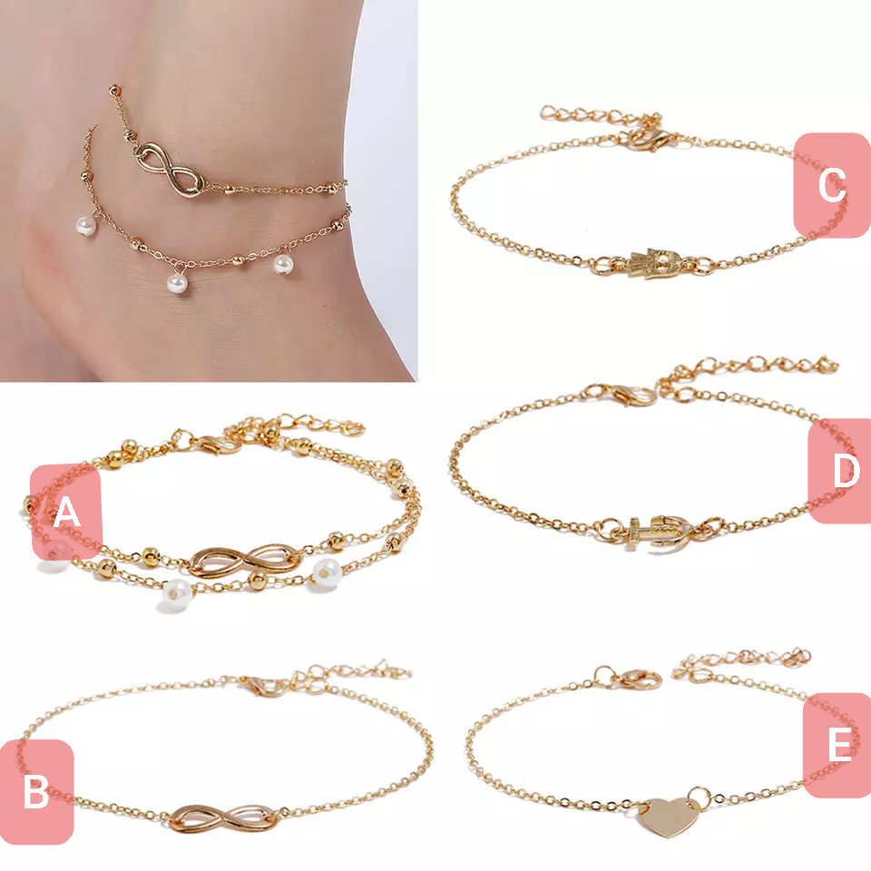 Gold Infinity Charm Anklet Bracelet