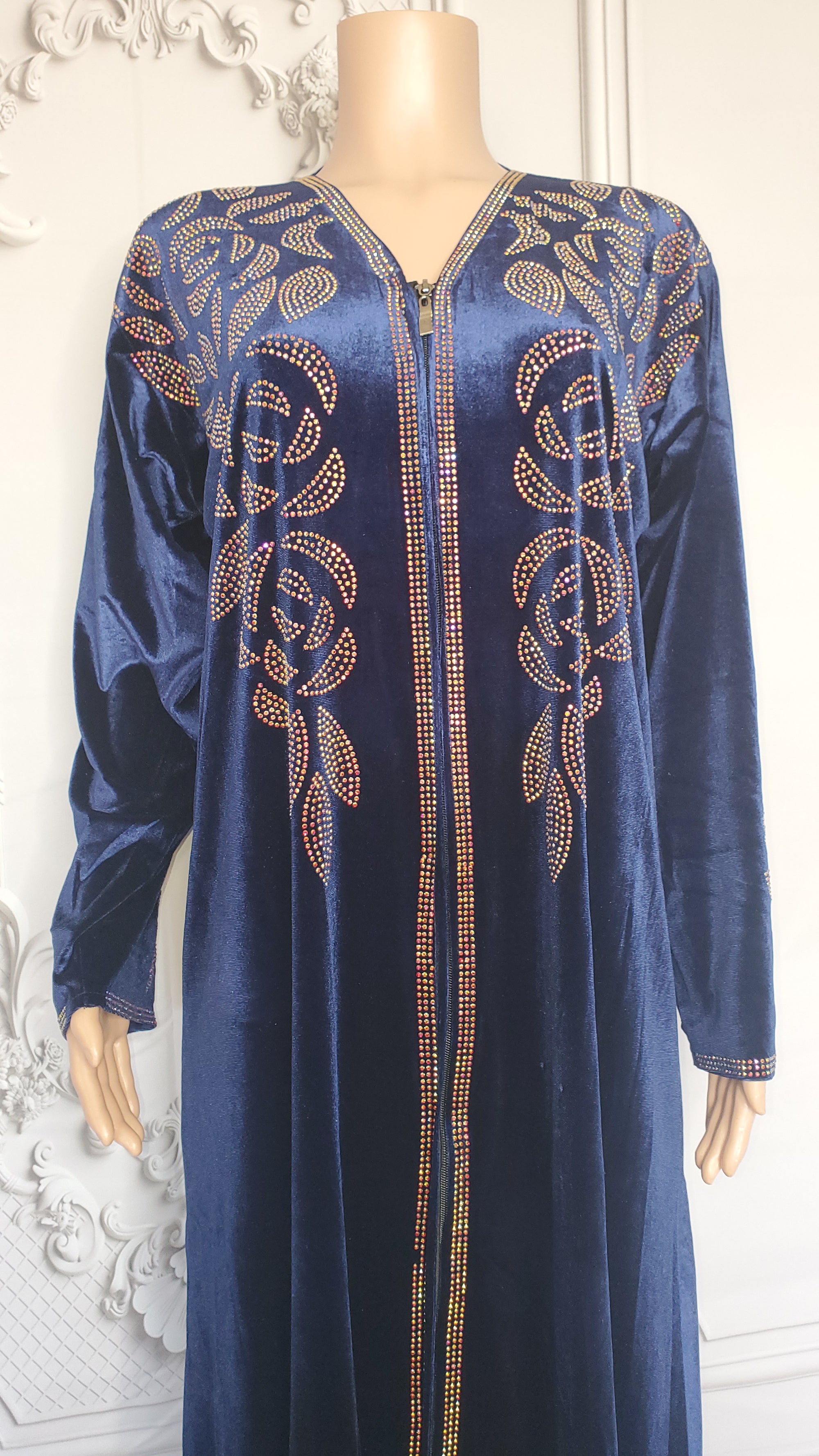 Elegant Italian Velvet Kimono Dress with Swarovski Stones