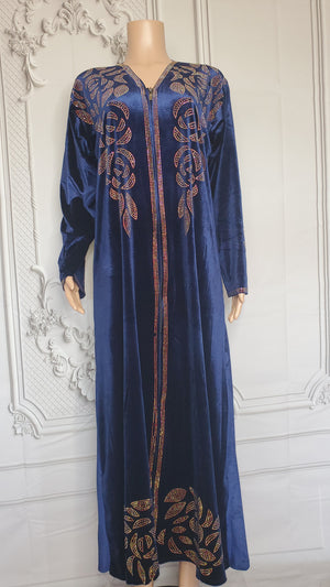 Elegant Italian Velvet Kimono Dress with Swarovski Stones