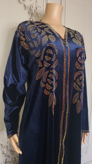 Elegant Italian Velvet Kimono Dress with Swarovski Stones