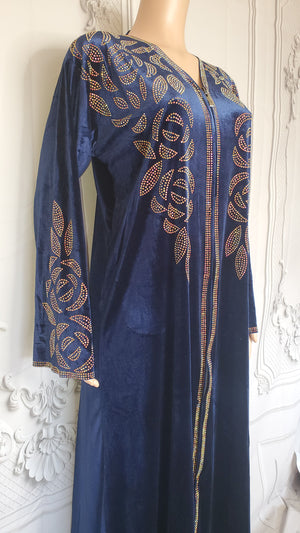 Elegant Italian Velvet Kimono Dress with Swarovski Stones