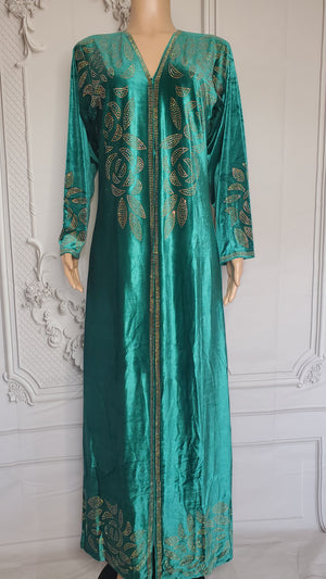 Elegant Italian Velvet Kimono with Swarovski Stones (Green)