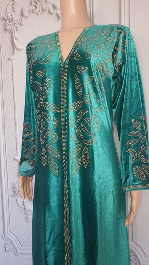 Elegant Italian Velvet Kimono with Swarovski Stones (Green)