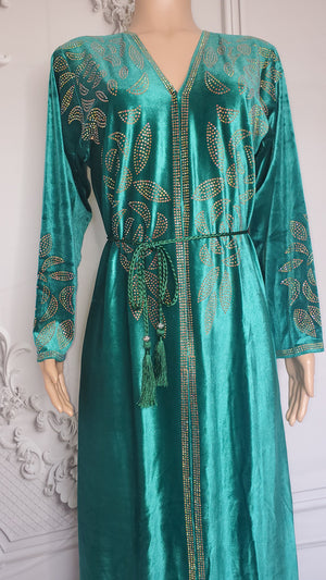 Elegant Italian Velvet Kimono with Swarovski Stones (Green)