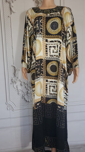 Batwing Arabian Print Kaftan Dress with swarovski stones