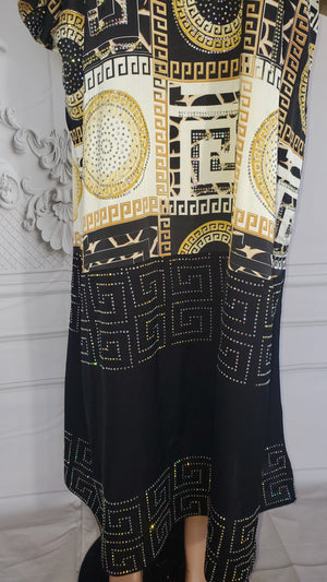 Batwing Arabian Print Kaftan Dress with swarovski stones