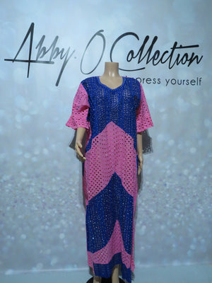 Fully Stoned Dry Lace Kaftan/Boubou Gown( Pink)
