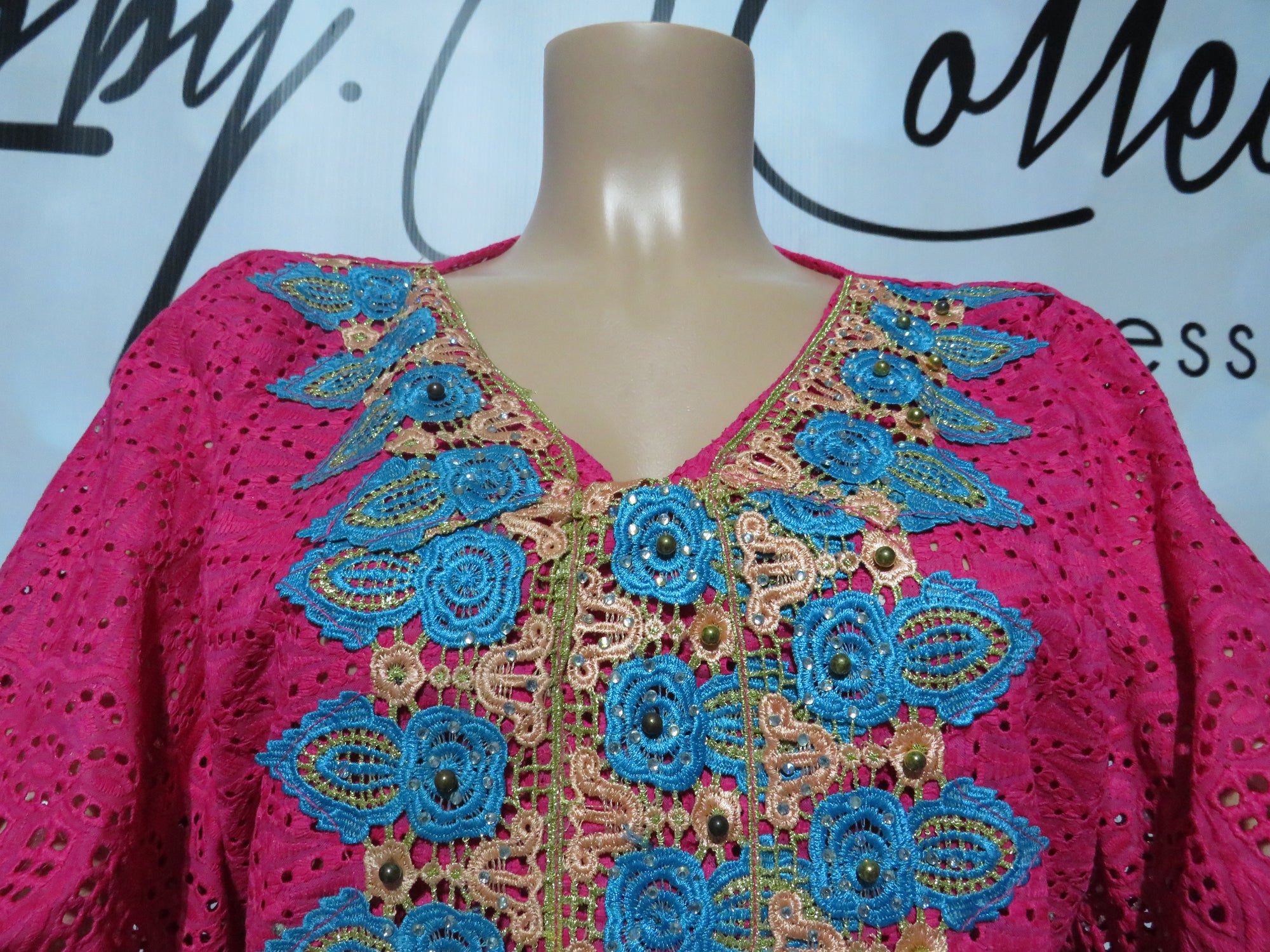 Dry Lace Kaftan/Boubou Gown (Fuchsia)